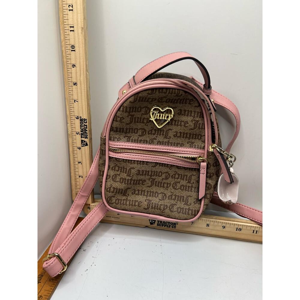 Juicy Couture Monogram Mini Backpack Women's Brown Pink Leather Heart Top Handle